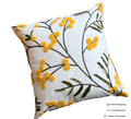 Yellow Bloom Leaf Embroidery Cushion Cover – Soft Microfiber Blend with Hidden Zipper, Machine Washable, 18x18 and 12x20 Compatible