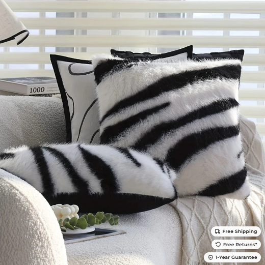 Striped Faux Fur Cushion Cover – Soft Microfiber Blend, 18x18 for Sofa and Couch Cushion Covers